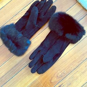 Fox Fur and suede leather trim gloves Nordstrom